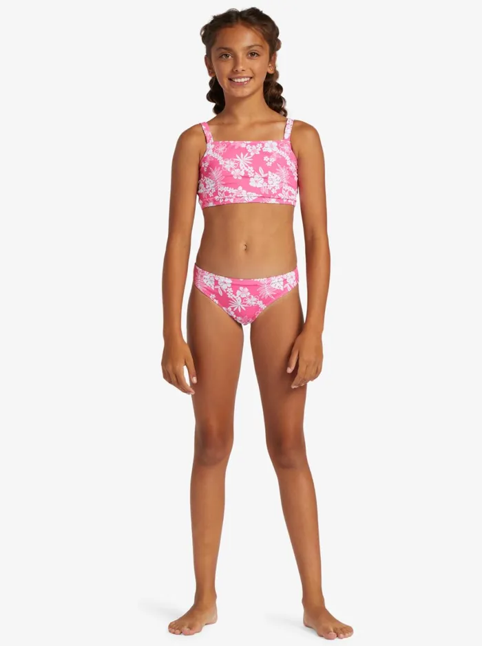 Roxy Swim Girl039s 416 Aloha Spirit Two Piece Crop Top Bikini Set For Girls Shocking Pink Hello Aloha Smal 8211 Women