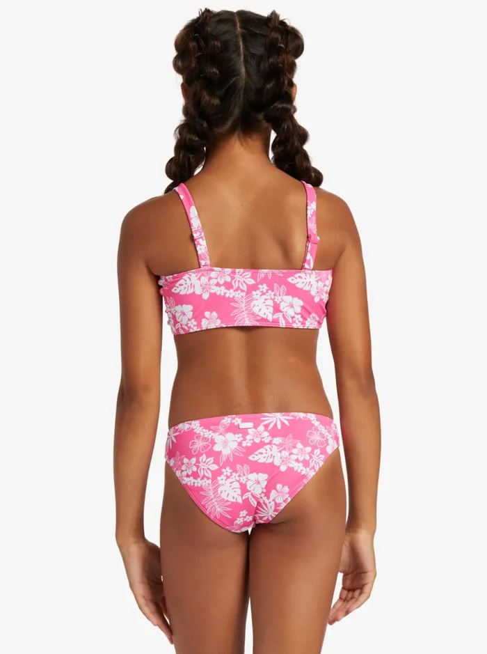 Roxy Swim Girl039s 416 Aloha Spirit Two Piece Crop Top Bikini Set For Girls Shocking Pink Hello Aloha Smal 8211 Women