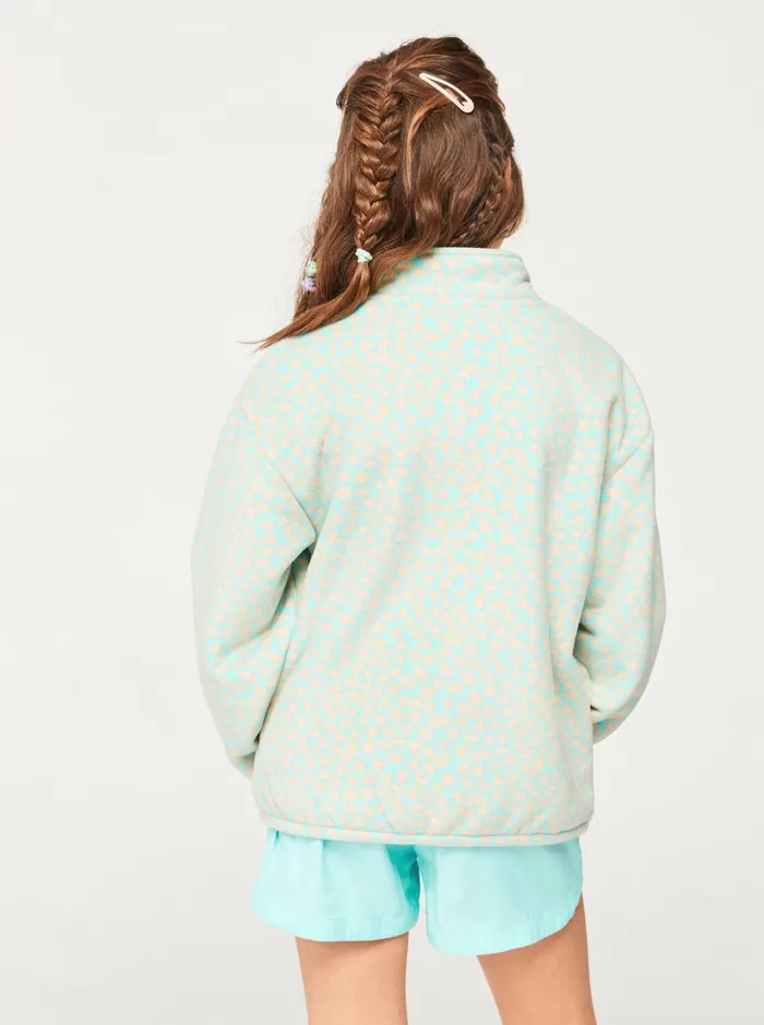 Roxy Tees and Tanks Girl039s 416 Electric Feel ZipUp Fleece Aruba Blue Flower Bed 8211 Women