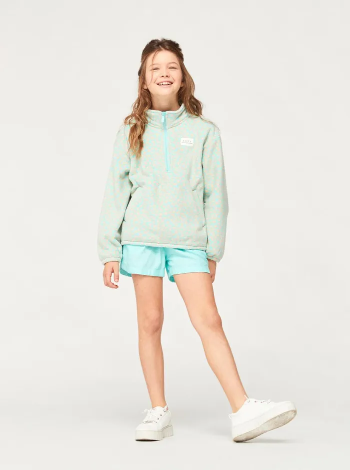 Roxy Tees and Tanks Girl039s 416 Electric Feel ZipUp Fleece Aruba Blue Flower Bed 8211 Women
