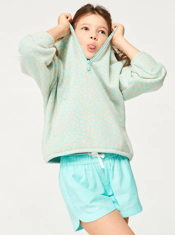 Roxy Tees and Tanks Girl039s 416 Electric Feel ZipUp Fleece Aruba Blue Flower Bed 8211 Women