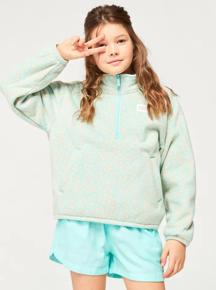 Roxy Tees and Tanks Girl039s 416 Electric Feel ZipUp Fleece Aruba Blue Flower Bed 8211 Women