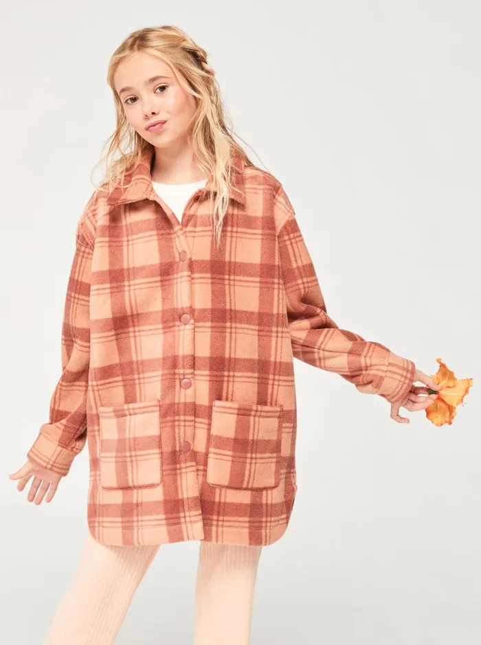 Roxy Tees and Tanks Girl039s 416 Ocean Quiet ZipUp Fleece Cedar Wood Swell Check 8211 Women