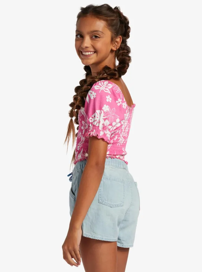 Roxy Tops Girl039s 416 Sunday Night Sessions Puff Sleeve Top For Girls Shocking Pink Hello Aloha 8211 Women