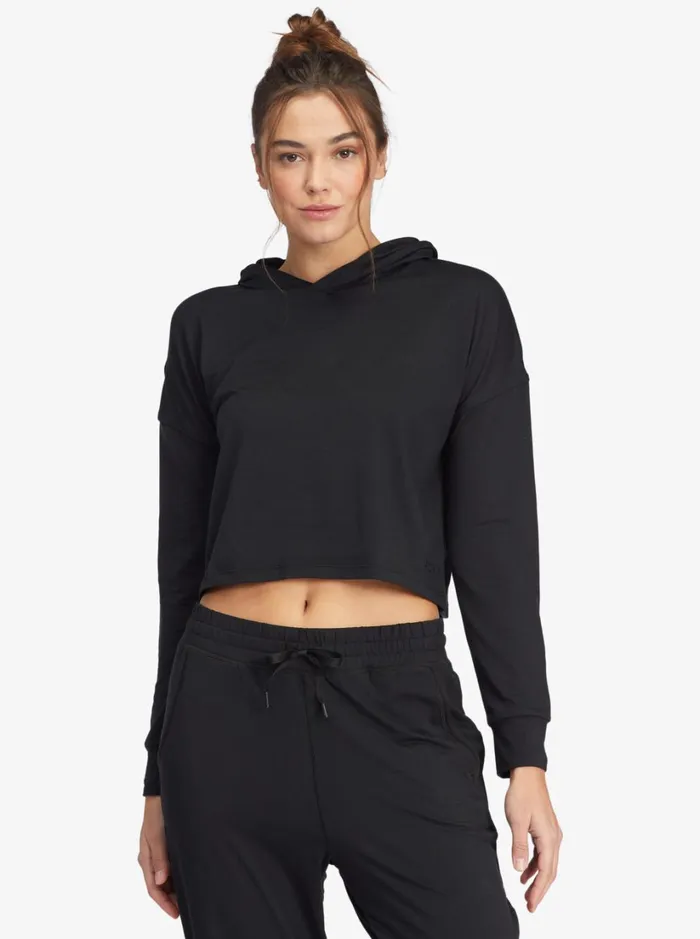 Roxy Tops Sun Might Shine Long Sleeve Hooded TShirt Anthracite 8211 Women