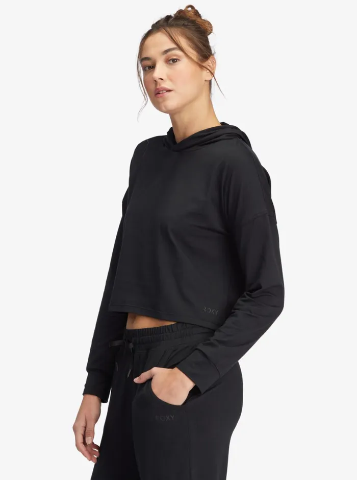 Roxy Tops Sun Might Shine Long Sleeve Hooded TShirt Anthracite 8211 Women