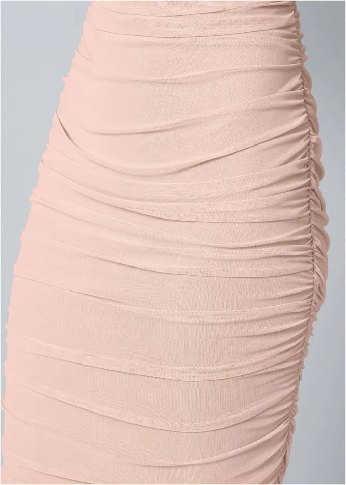 RUCHED MESH BODYCON DRESS Light Pink Women VENUS Party Dresses