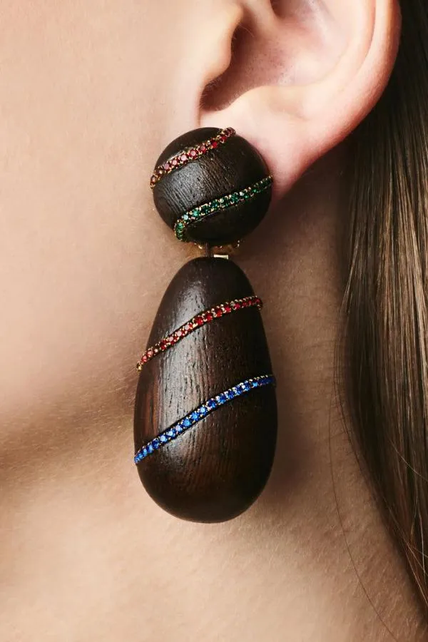 Sachin and Babi Hudson Earrings 8211 Wood Crystals Robles Wood and Ice Blue Women Earrings Sachin and Babi Hudson Earrings 8211 Wood Crystals Robles Wood and Ice Blue Women Earrings