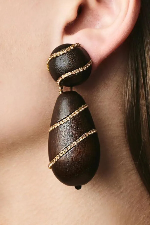 Sachin and Babi Hudson Earrings 8211 Wood Crystals Robles Wood and Ice Blue Women Earrings