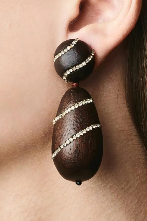 Sachin and Babi Hudson Earrings 8211 Wood Crystals Robles Wood and Ice Blue Women Earrings