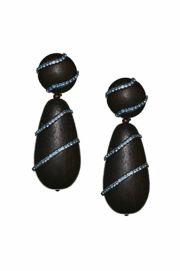 Sachin and Babi Hudson Earrings 8211 Wood Crystals Robles Wood and Ice Blue Women Earrings