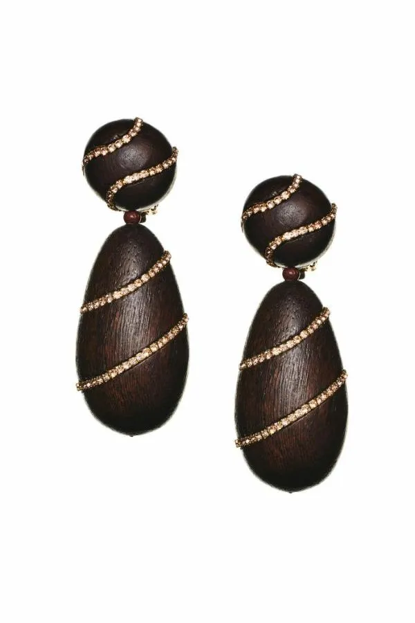 Sachin and Babi Hudson Earrings 8211 Wood Crystals Robles Wood and Ice Blue Women Earrings