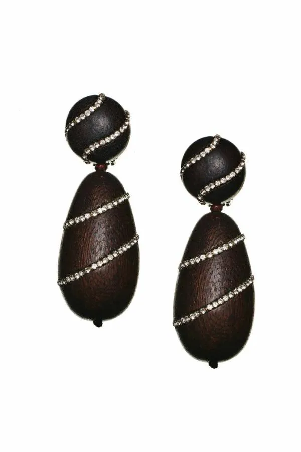 Sachin and Babi Hudson Earrings 8211 Wood Crystals Robles Wood and Ice Blue Women Earrings