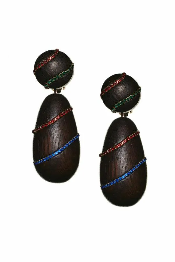 Sachin and Babi Hudson Earrings 8211 Wood Crystals Robles Wood and Ice Blue Women Earrings