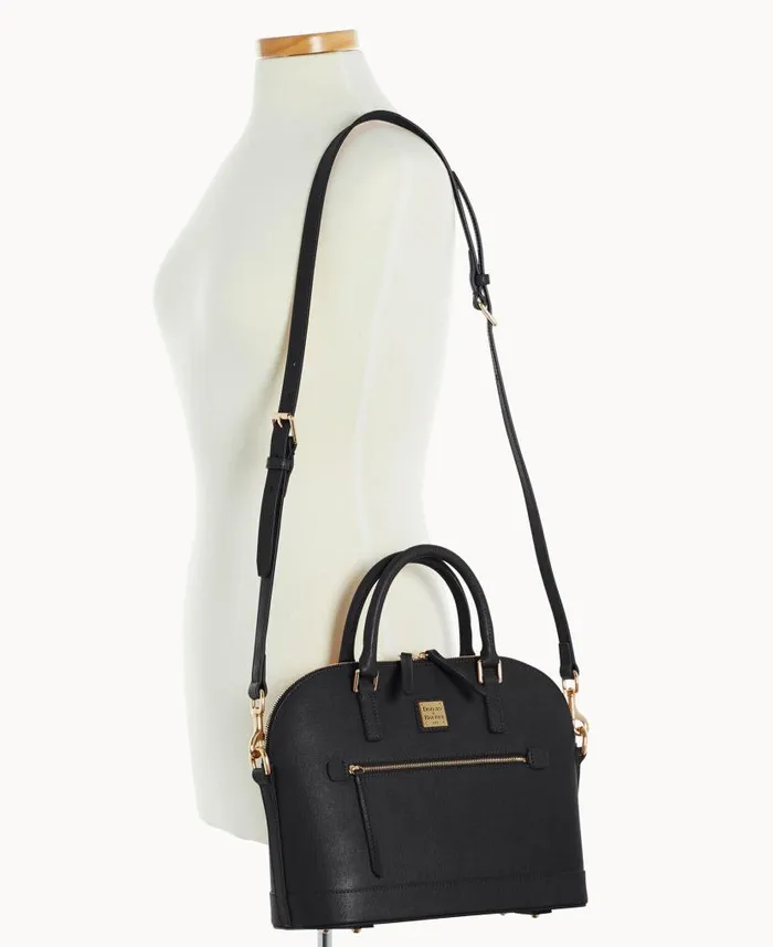 Saffiano Domed Zip Satchel Black Woman Dooney and Bourke Satchels Saffiano Domed Zip Satchel Black Woman Dooney and Bourke Satchels