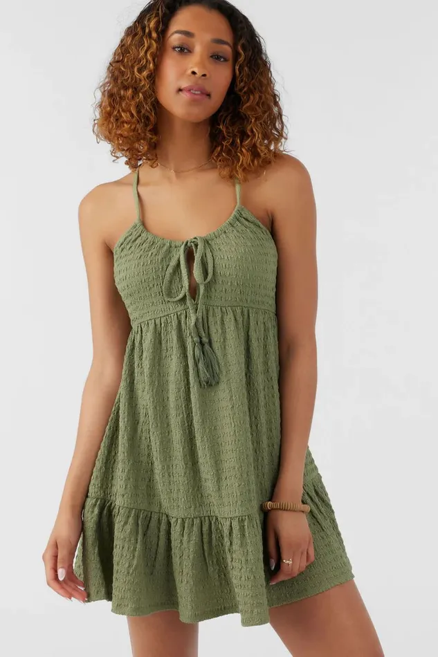 SAIGE TEXTURED KNIT SHORT DRESS Oil Green Women O039NEILL Clothing