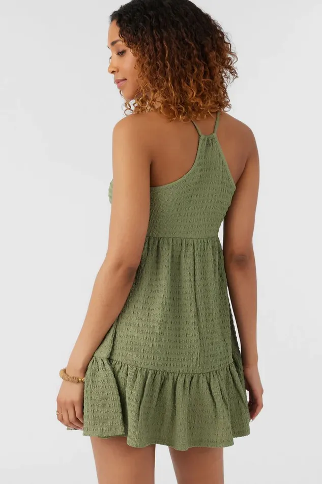 SAIGE TEXTURED KNIT SHORT DRESS Oil Green Women O039NEILL Clothing