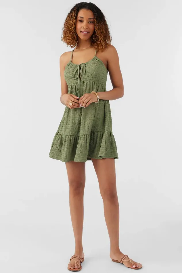 SAIGE TEXTURED KNIT SHORT DRESS Oil Green Women O039NEILL Clothing