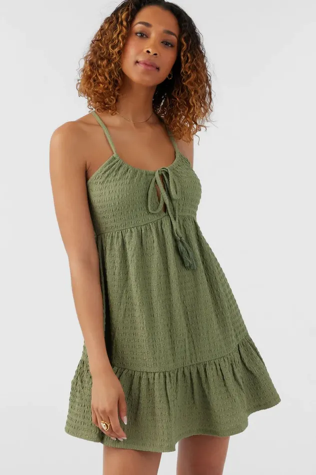 SAIGE TEXTURED KNIT SHORT DRESS Oil Green Women O039NEILL Clothing