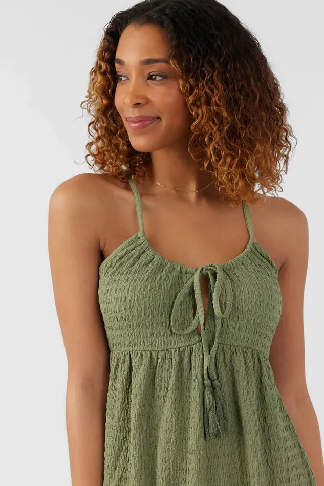 SAIGE TEXTURED KNIT SHORT DRESS Oil Green Women O039NEILL Clothing