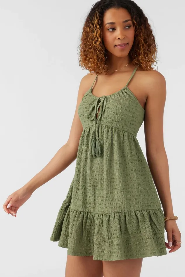 SAIGE TEXTURED KNIT SHORT DRESS Oil Green Women O039NEILL Clothing