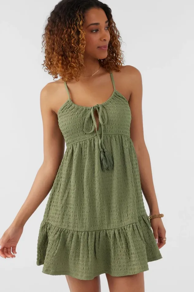 SAIGE TEXTURED KNIT SHORT DRESS Oil Green Women O039NEILL Clothing