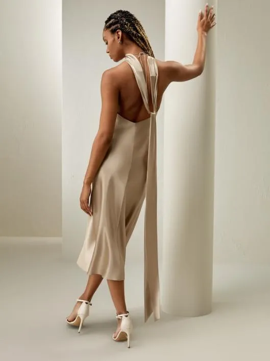 Satin Halter Midi Dress 8211 Elegant And Versatile Clothing For All Occasions Women Jumpsuits Lilysilk Dresses