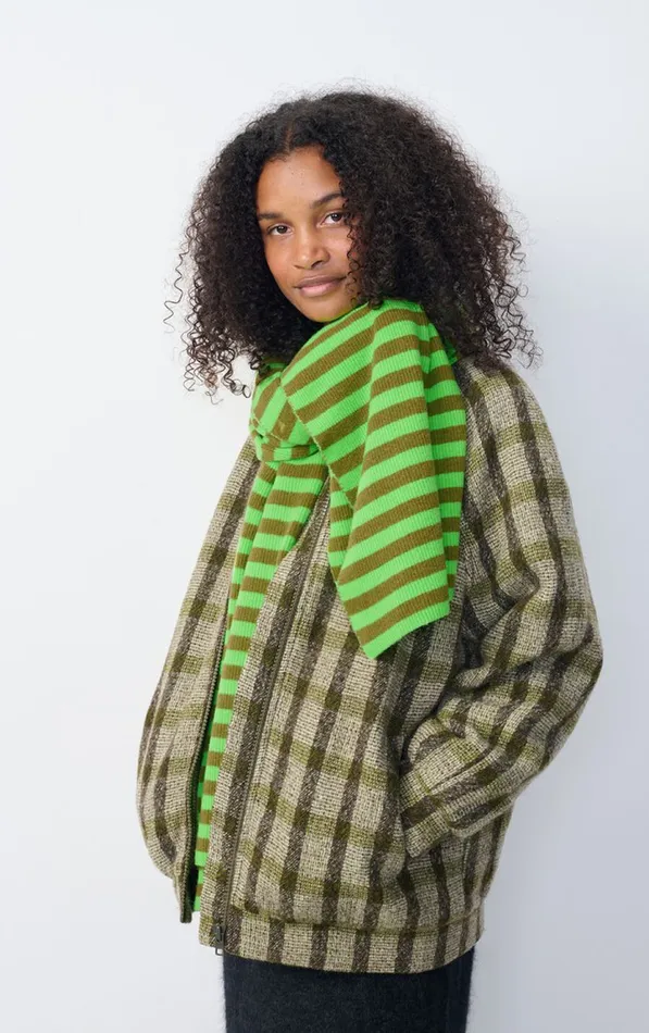 Scarf Raxow Fluo Green Striped Chameleon Melange WomenMen American Vintage Scarves And Shawls