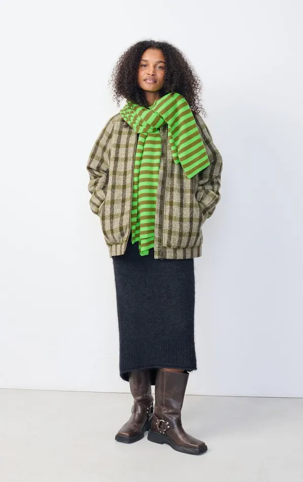 Scarf Raxow Fluo Green Striped Chameleon Melange WomenMen American Vintage Scarves And Shawls