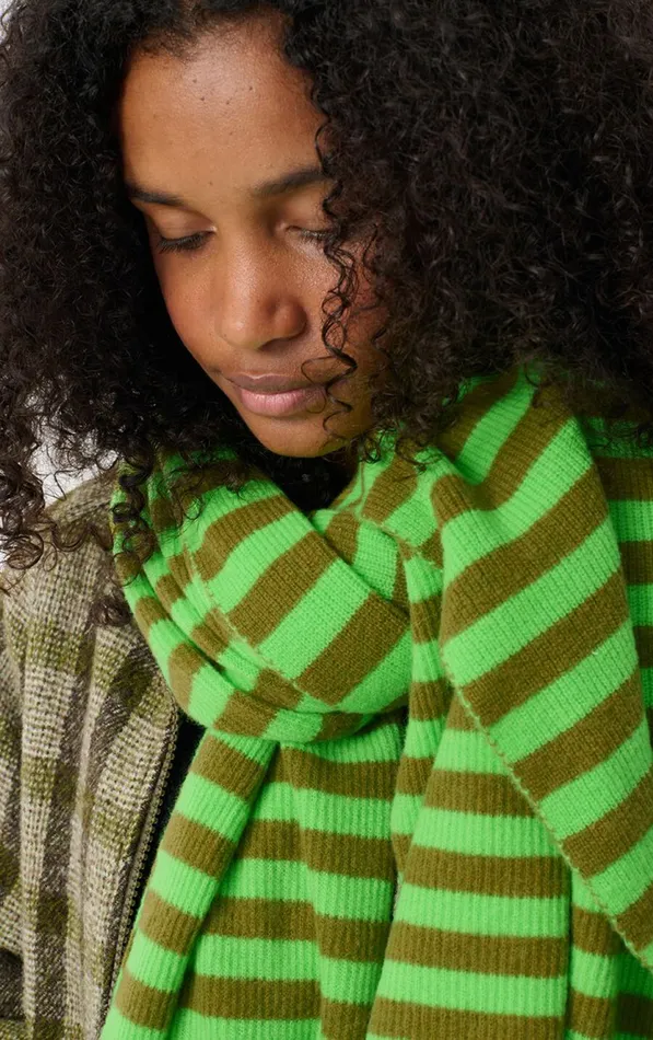 Scarf Raxow Fluo Green Striped Chameleon Melange WomenMen American Vintage Scarves And Shawls