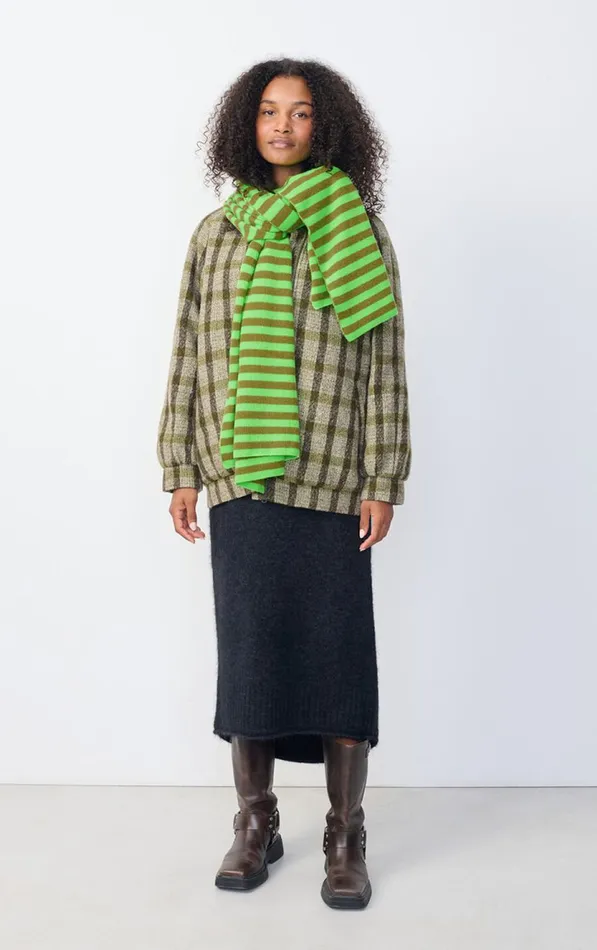 Scarf Raxow Fluo Green Striped Chameleon Melange WomenMen American Vintage Scarves And Shawls