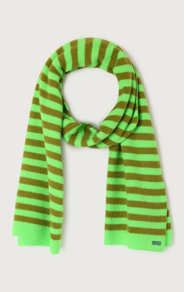 Scarf Raxow Fluo Green Striped Chameleon Melange WomenMen American Vintage Scarves And Shawls