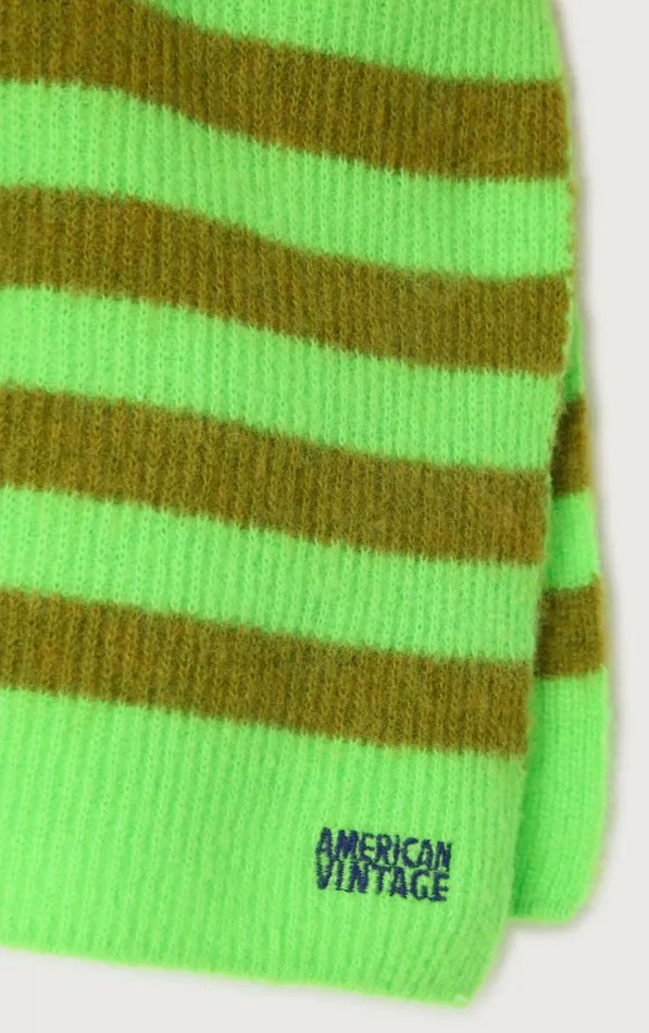 Scarf Raxow Fluo Green Striped Chameleon Melange WomenMen American Vintage Scarves And Shawls