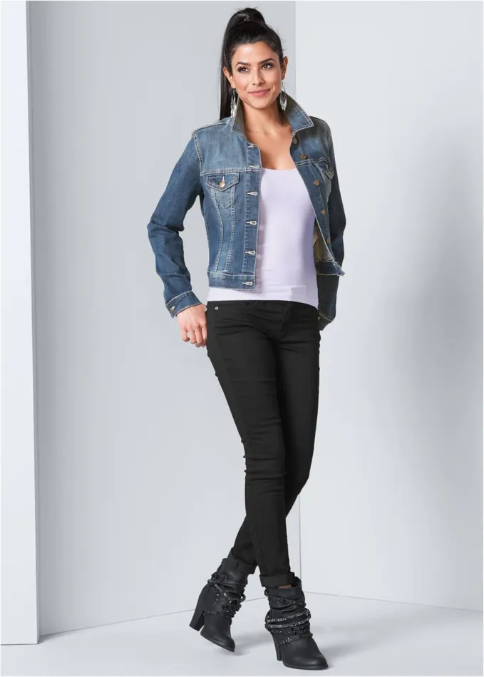SEQUIN DETAIL JEAN JACKET Medium Wash Women VENUS Denim