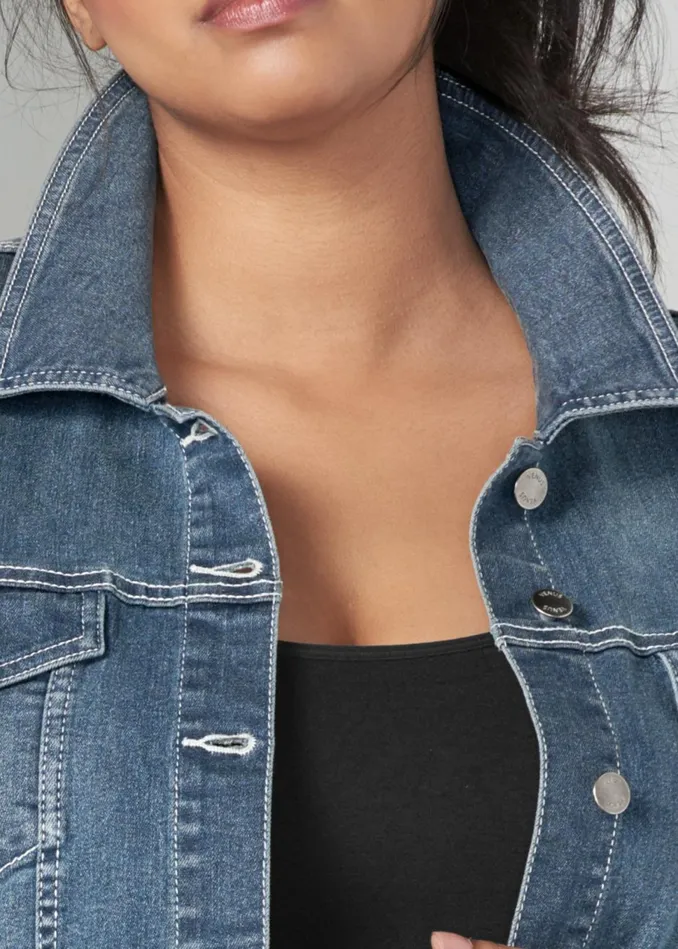 SEQUIN DETAIL JEAN JACKET Medium Wash Women VENUS Denim