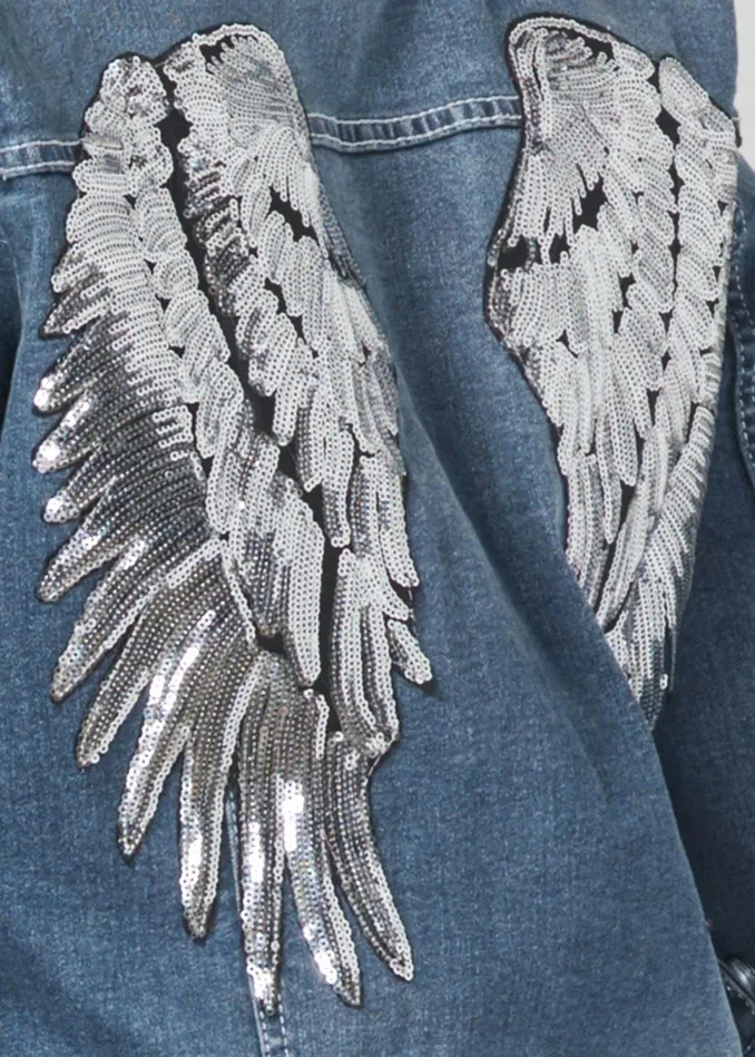 SEQUIN DETAIL JEAN JACKET Medium Wash Women VENUS Denim