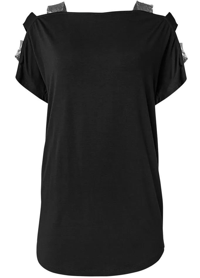 SEQUIN LATTICE SLEEVE TOP Black Women VENUS Night Out Tops