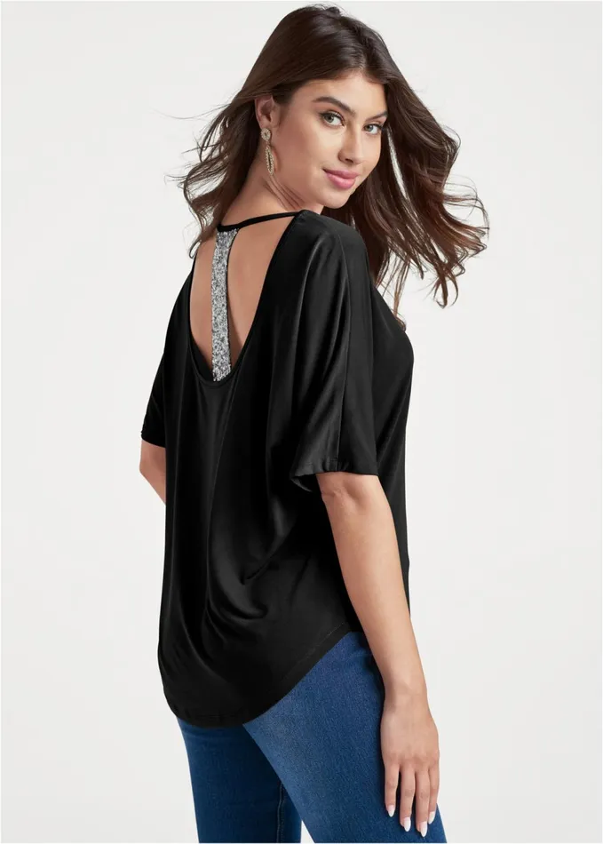 SEQUIN OPEN BACK TOP Black Multi Women VENUS Casual Tops