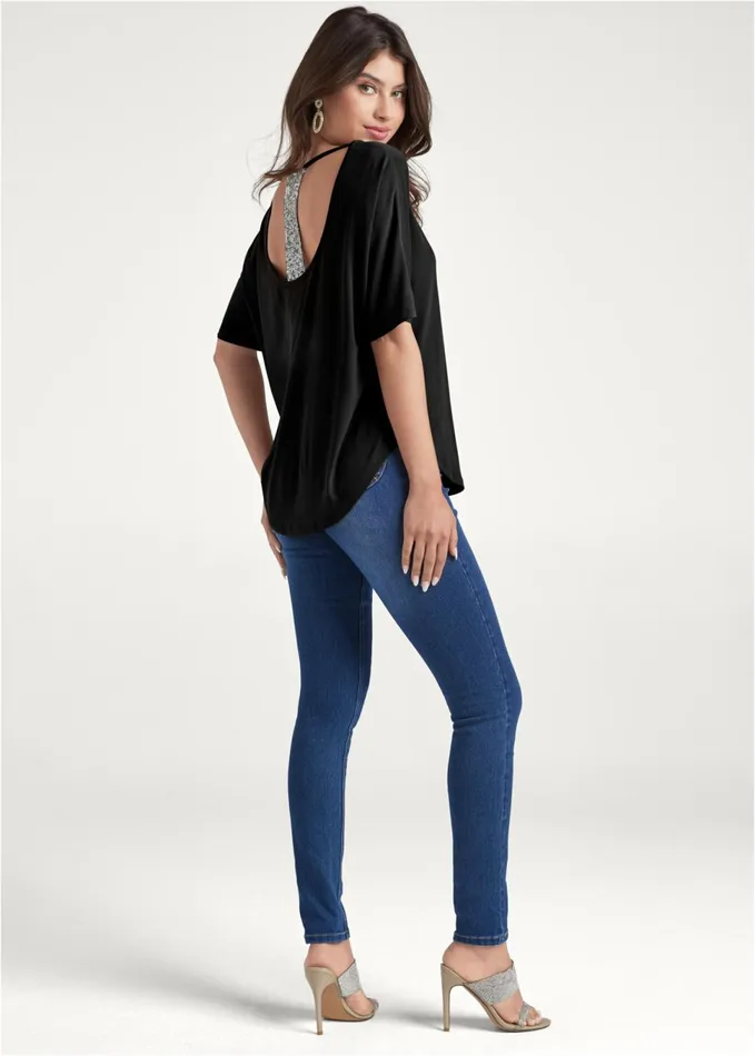 SEQUIN OPEN BACK TOP Black Multi Women VENUS Casual Tops