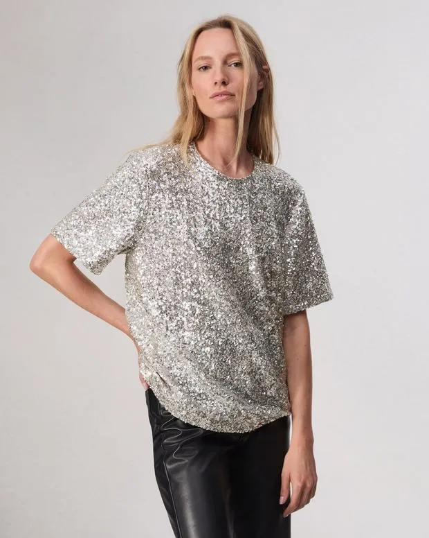 Shirts and Tops Women Rag and Bone Sammie Sequin Tee Silver