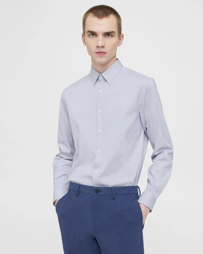 Shirts Men Theory Irving Shirt In Striped Cotton Blend Whiteolympic