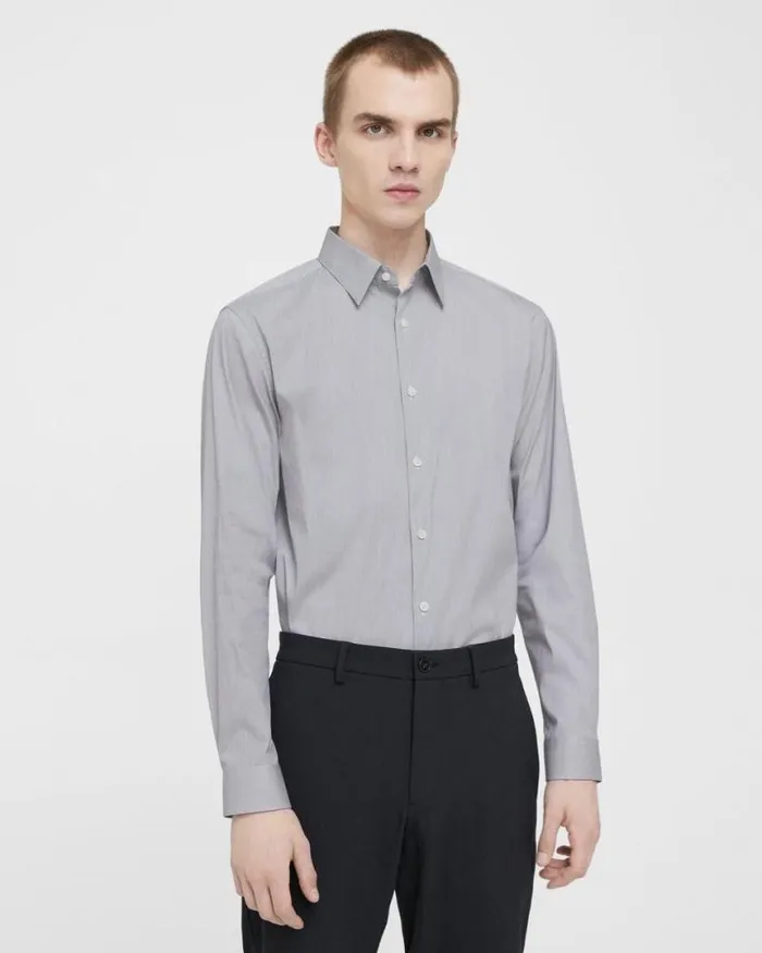 Shirts Men Theory Irving Shirt In Striped Cotton Blend Whitepestle