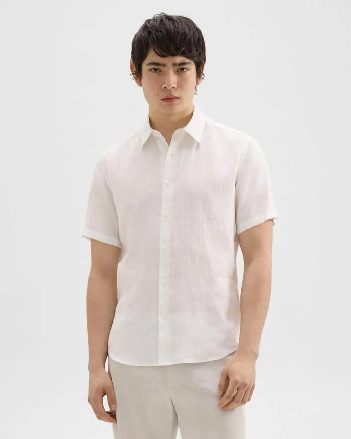 Shirts Men Theory Irving ShortSleeve Shirt In Relaxed Linen White