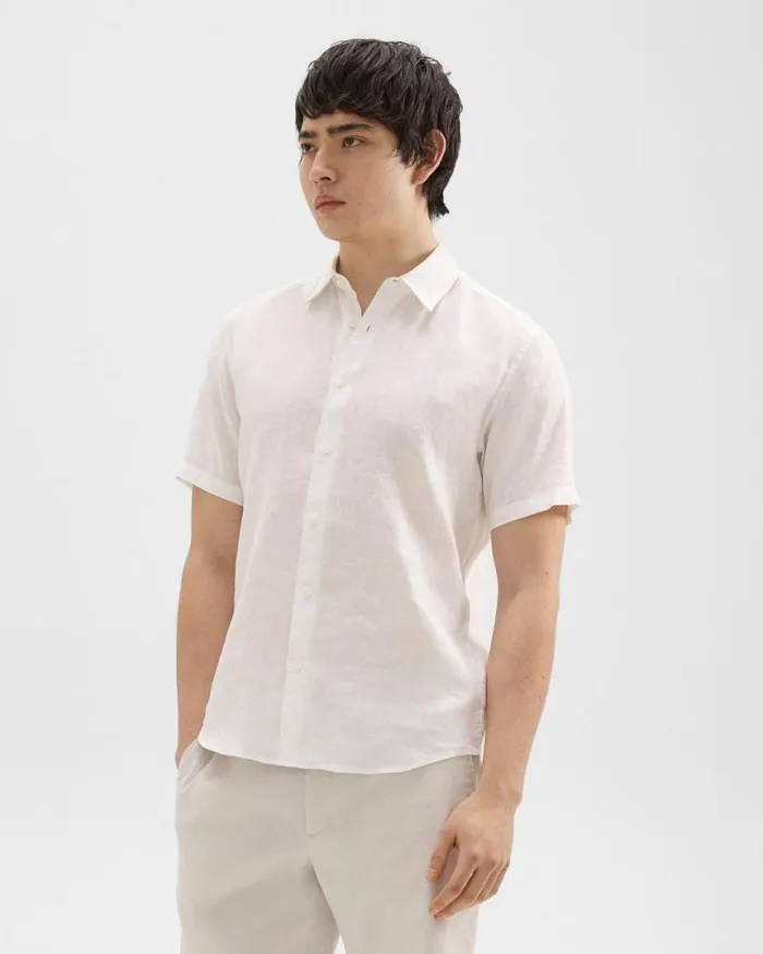 Shirts Men Theory Irving ShortSleeve Shirt In Relaxed Linen White Shirts Men Theory Irving ShortSleeve Shirt In Relaxed Linen White