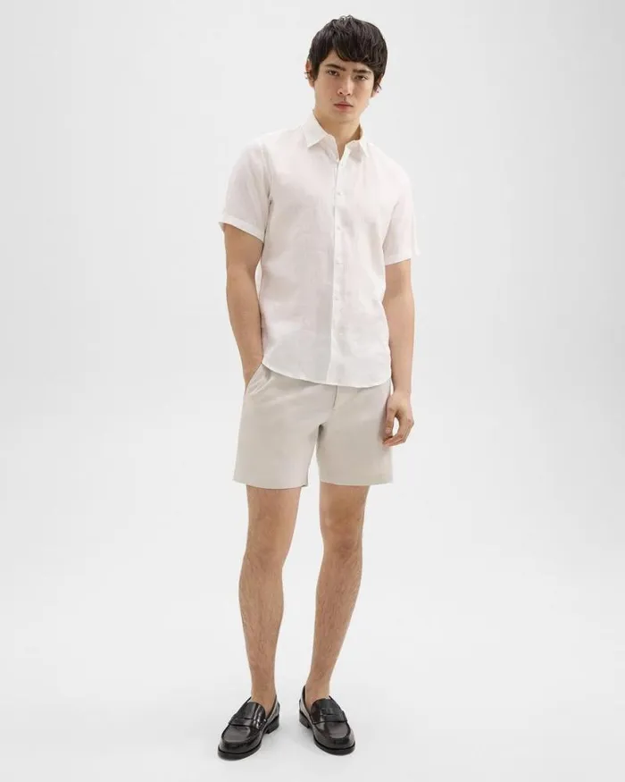 Shirts Men Theory Irving ShortSleeve Shirt In Relaxed Linen White Shirts Men Theory Irving ShortSleeve Shirt In Relaxed Linen White