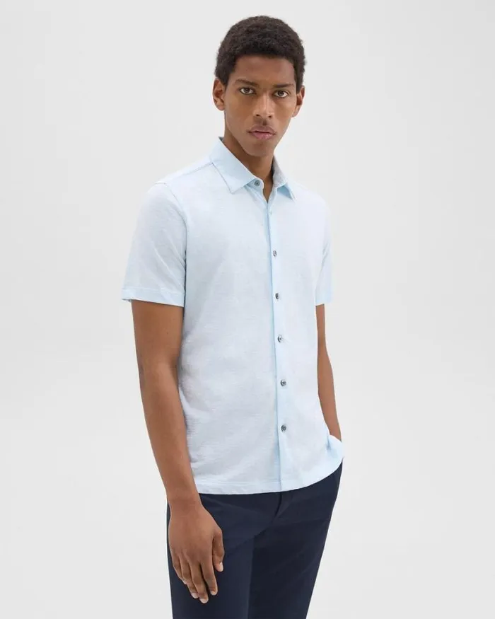 Shirts Men Theory Noran ShortSleeve Shirt In Slub Cotton Skylight Shirts Men Theory Noran ShortSleeve Shirt In Slub Cotton Skylight