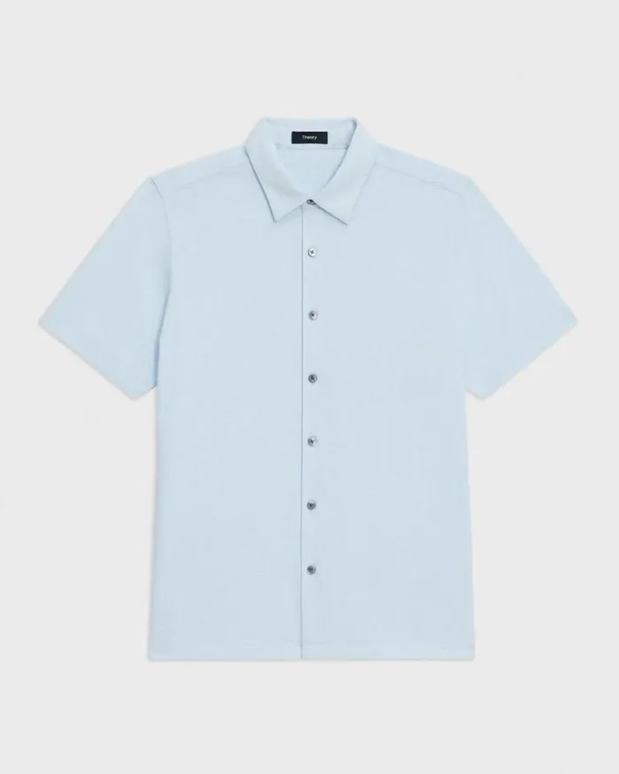 Shirts Men Theory Noran ShortSleeve Shirt In Slub Cotton Skylight Shirts Men Theory Noran ShortSleeve Shirt In Slub Cotton Skylight