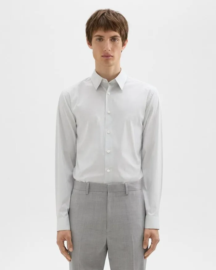 Shirts Men Theory StandardFit Shirt In Checked Stretch Cotton Whitevapor