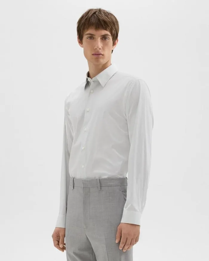 Shirts Men Theory StandardFit Shirt In Checked Stretch Cotton Whitevapor Shirts Men Theory StandardFit Shirt In Checked Stretch Cotton Whitevapor