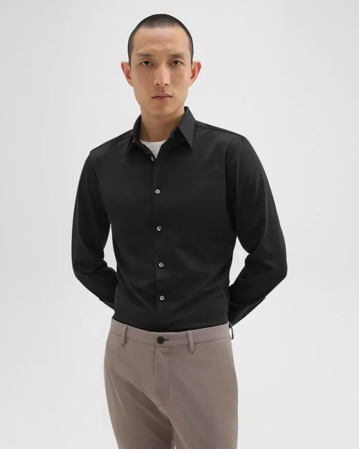 Shirts Men Theory Sylvain Shirt In Structure Knit Black
